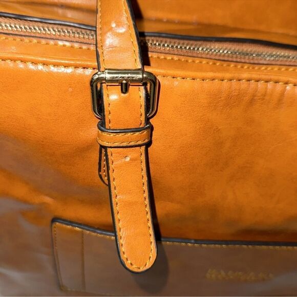 Badgley Mischka Julia Weekender Vegan Leather Camel Large Travel Tote Bag - Picture 11 of 16